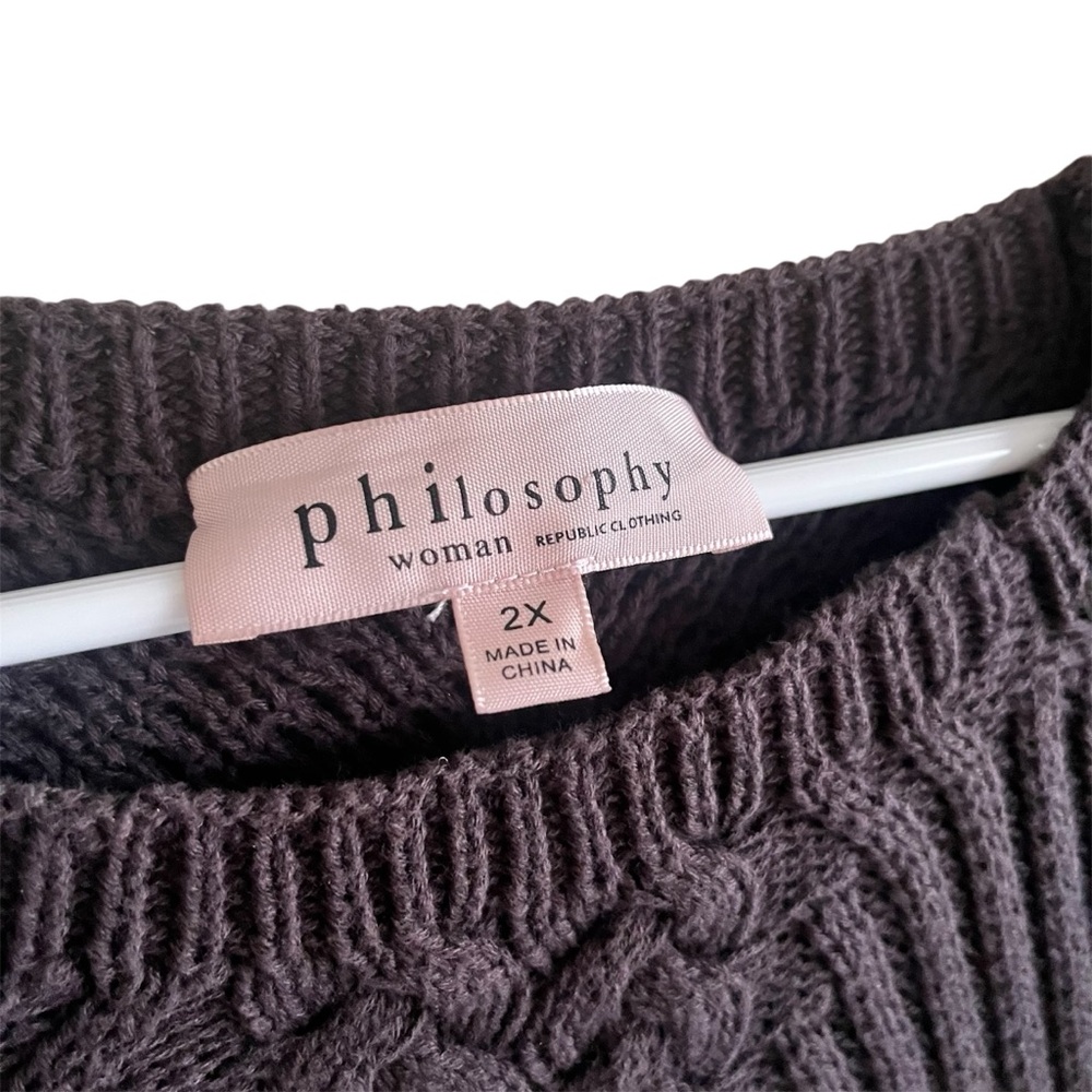 Philosophy Dark Gray Cable Knit Crewneck Sweater with Stud Accents - Picture 2 of 6